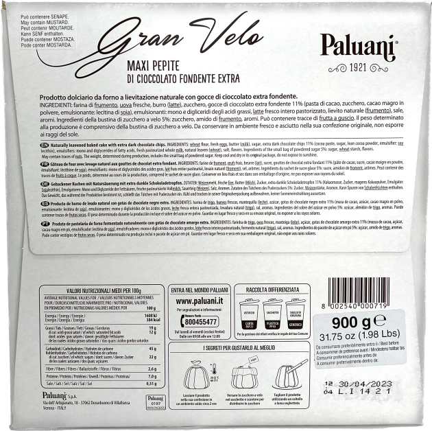 Paluani Pandoro di Verona Gran Velo mit Schokoladenstückchen 750g
